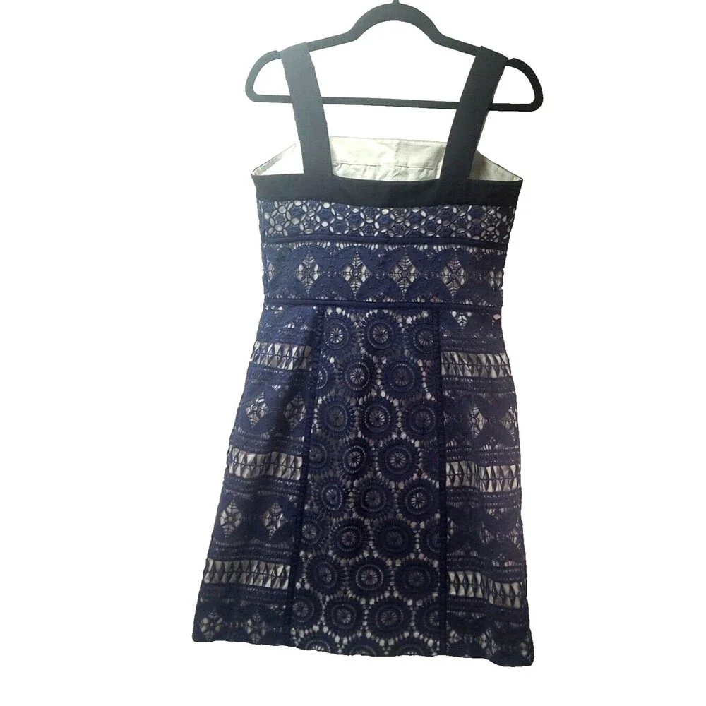 Tory Burch Babydoll Y2K Lace 6 Margaux Navy White Cotton Eyelet Dress‎ Preppy